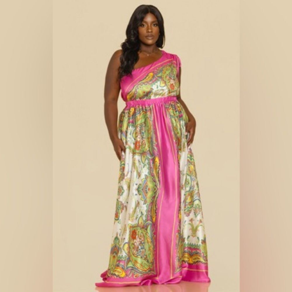 SATIN BORDER PRINT ONE SHOULDER
MAXI DRESS - Picture 2 of 4